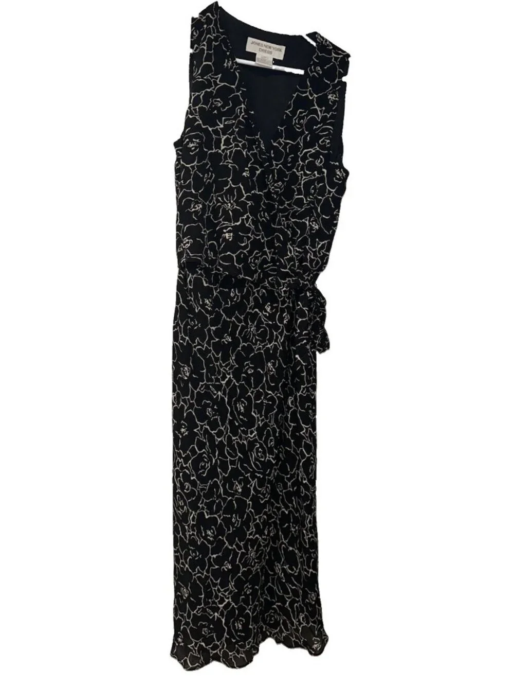 Y2K Jones New York Wrap Maxi Dress Sz 12 Black White Floral Whimsygoth Cottage